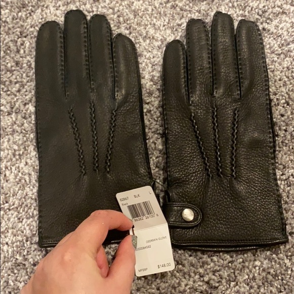 New Coach black leather deerskin gloves large